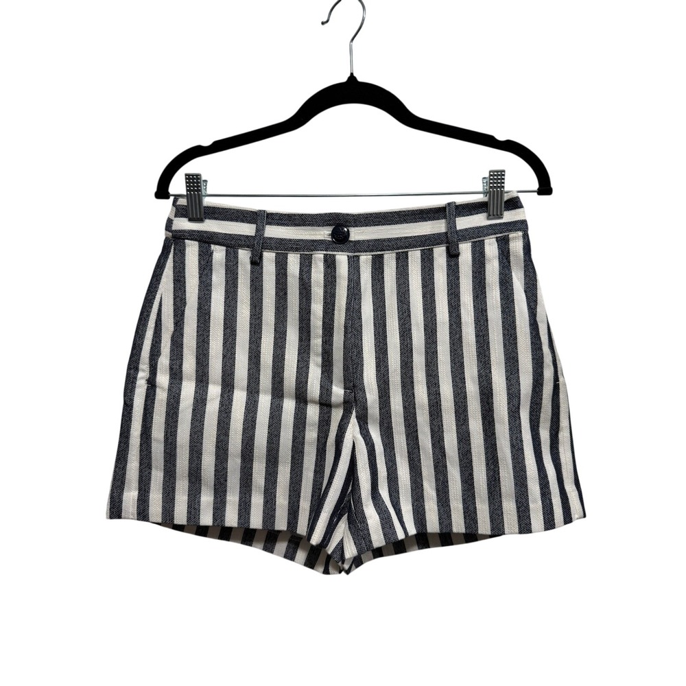 Loft Shorts Womens 2 Nautical Navy‎ Blue White Striped coastal Anchor Button